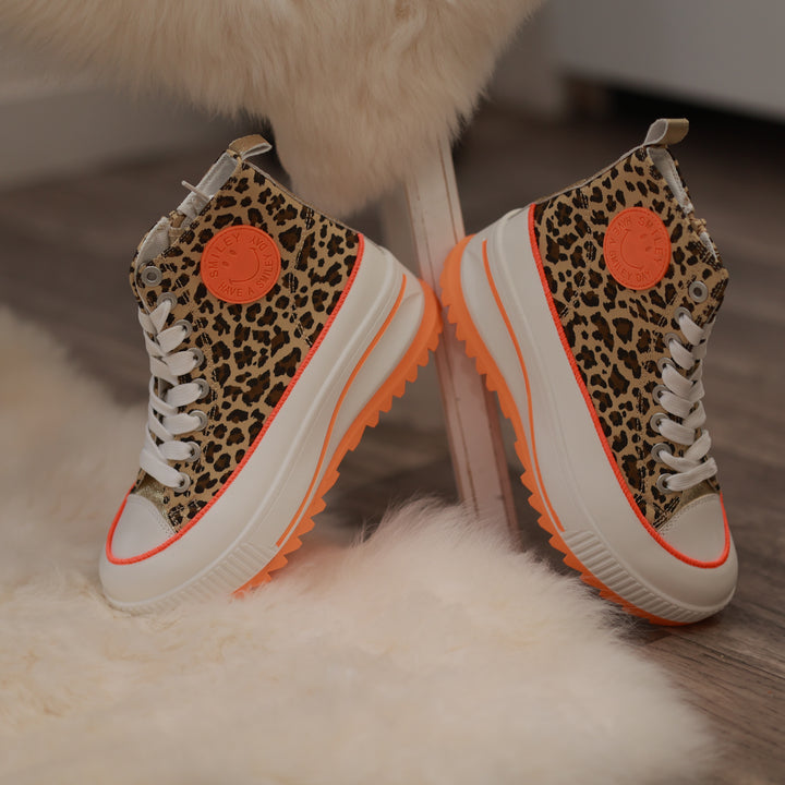 Sneaker mit hoher Sohle Leomuster neonfarben 