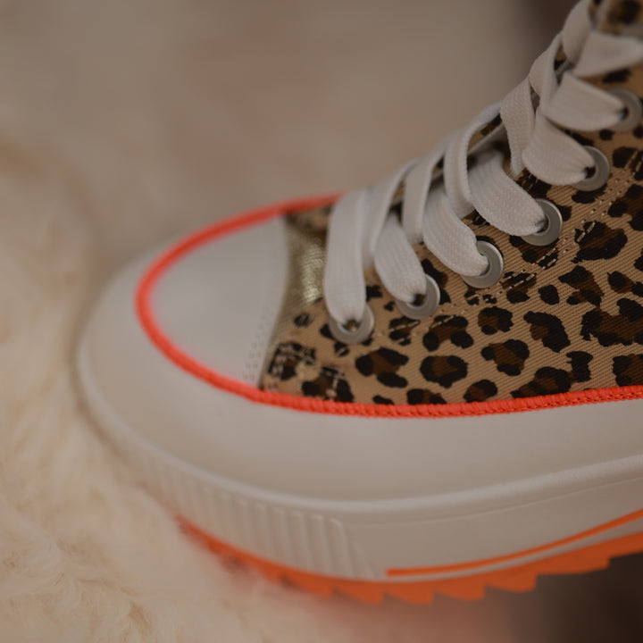 Sneaker mit hoher Sohle Leomuster neonfarben 