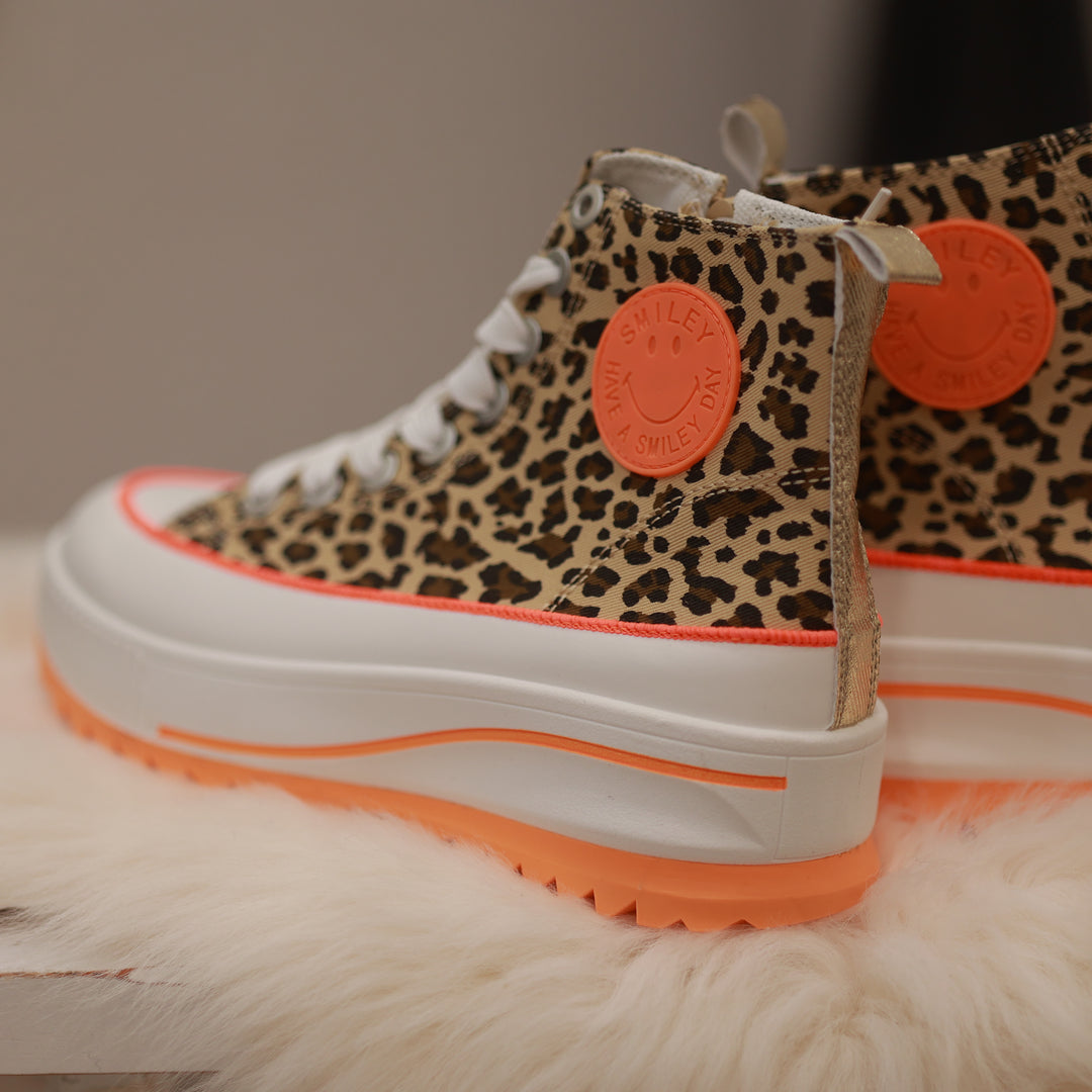 Sneaker mit hoher Sohle Leomuster neonfarben 