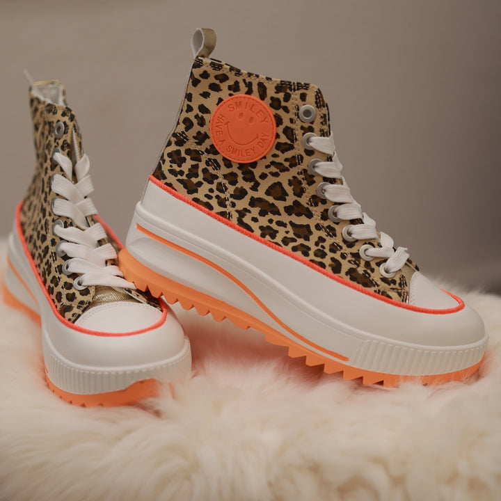 Sneaker mit hoher Sohle Leomuster neonfarben 