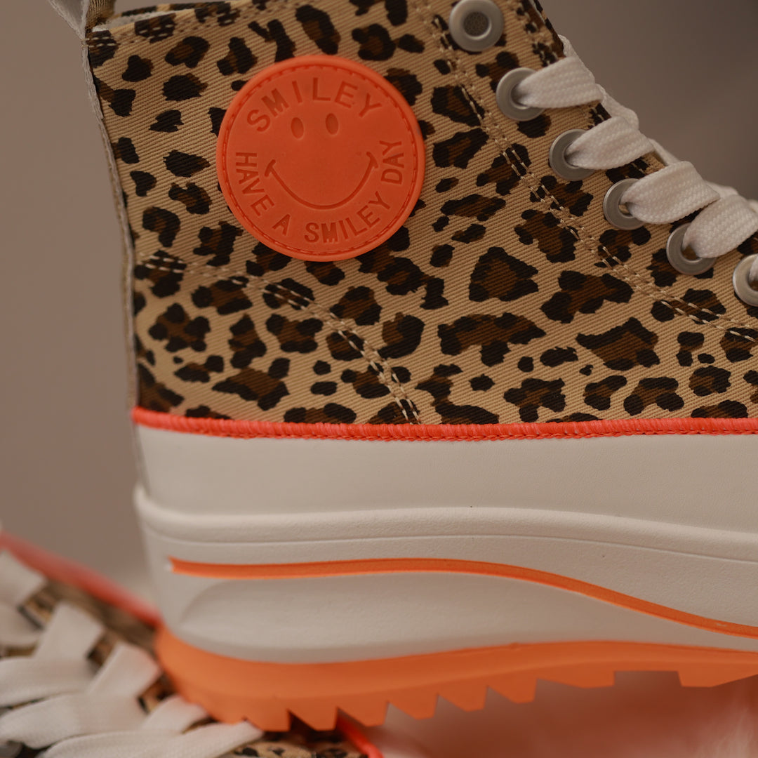 Sneaker mit hoher Sohle Leomuster neonfarben 
