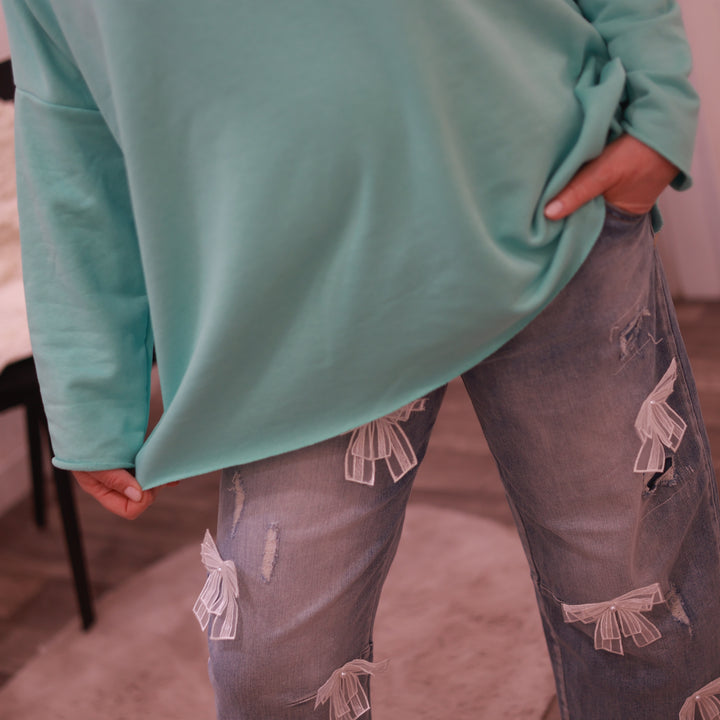 Basic Sweatshirt 3/4 Arm &amp; U-Boot Ausschnitt