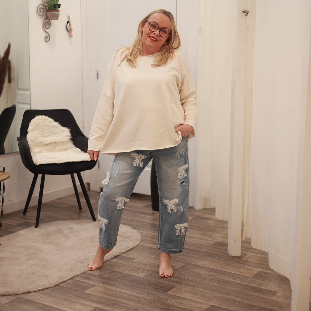 Basic Sweatshirt 3/4 Arm &amp; U-Boot Ausschnitt
