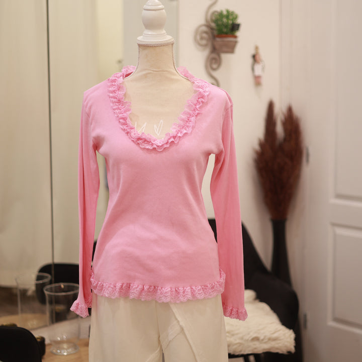 Rippenshirt mit Spitze