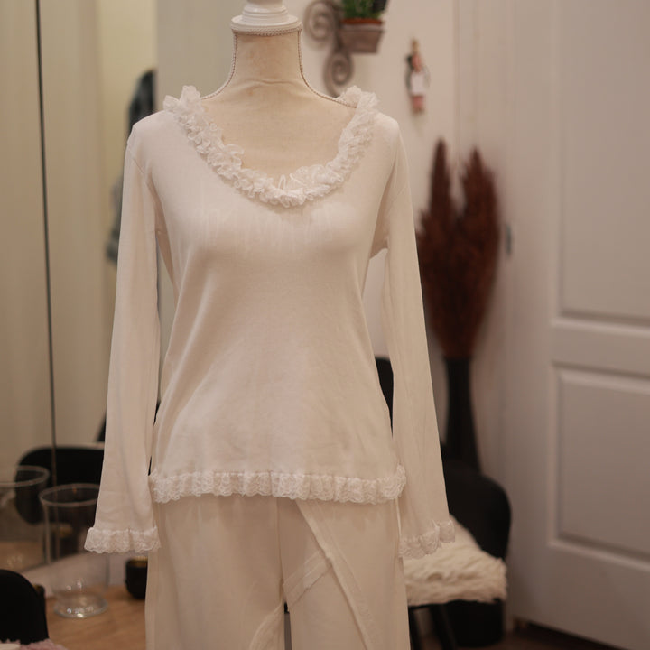 Rippenshirt mit Spitze