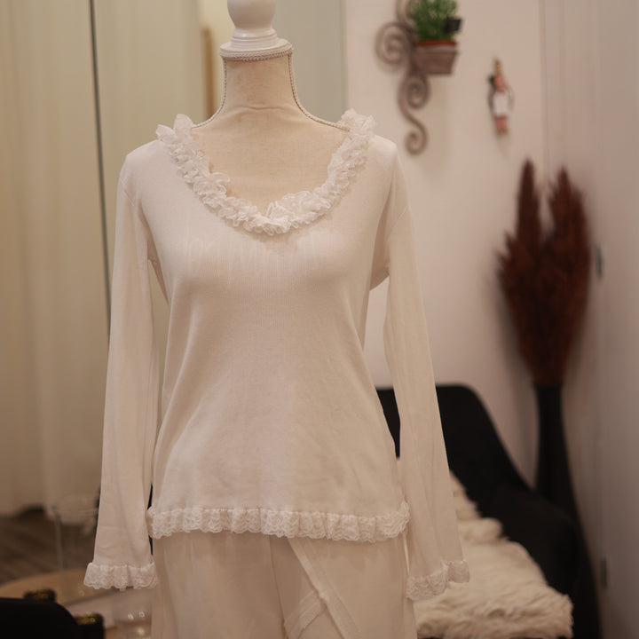 Rippenshirt mit Spitze