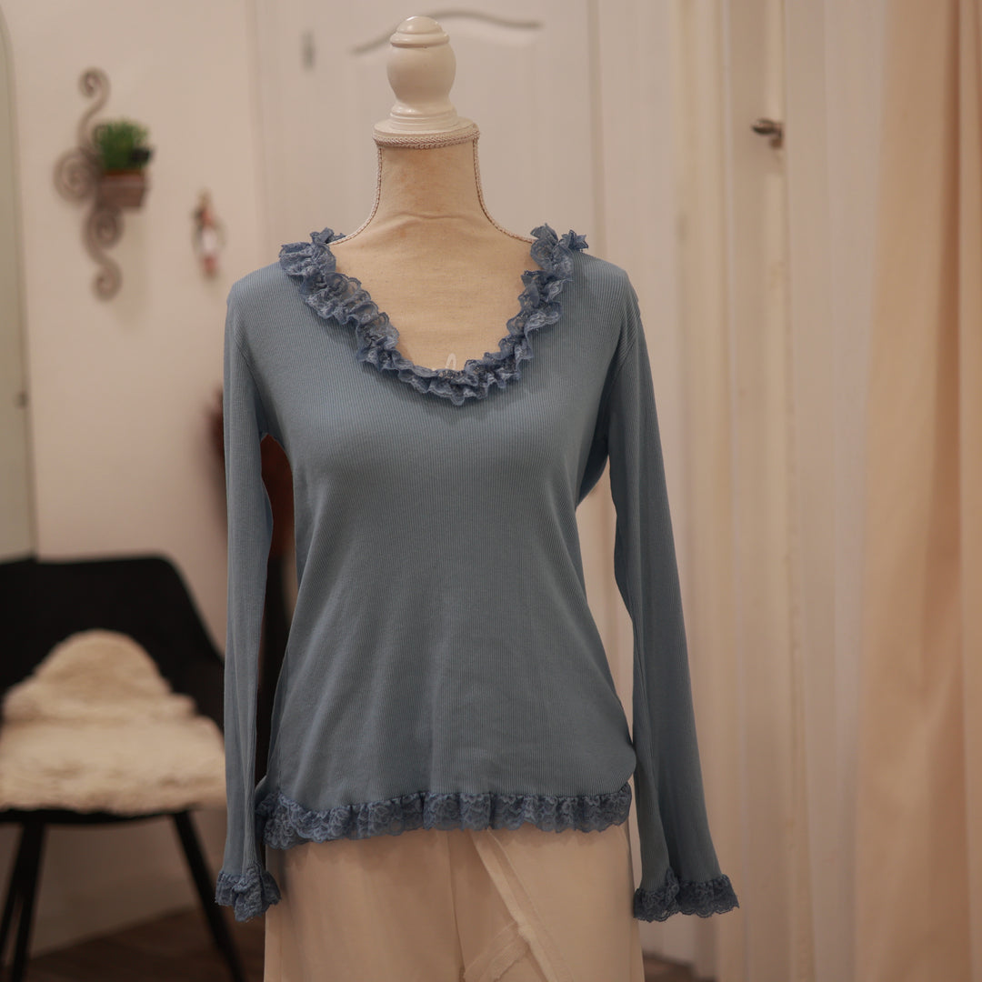 Rippenshirt mit Spitze