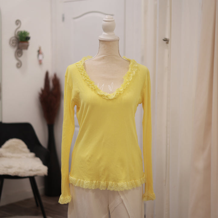 Rippenshirt mit Spitze